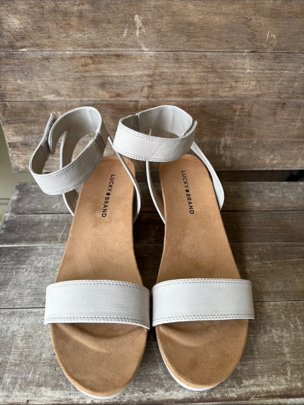Women's Lucky Brand Bone Color Ankle-Strap Wedge Sandals - Sz 10